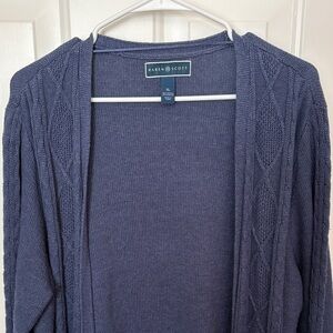 Karen Scott Navy Open-Front Cable Cardigan